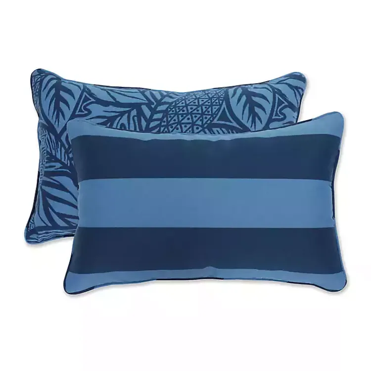 Outdoor Cushions & Pillows-Kirklands Home Indigo Island Reversible Outdoor Lumbar Pillow Blue