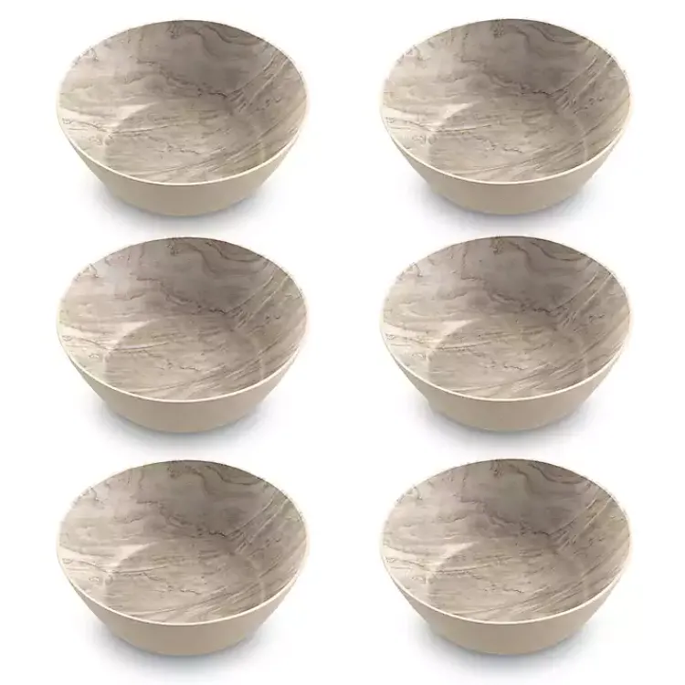 Outdoor Dining-Kirklands Home Faux Wood Melamine Low Bowls, Set of 6 Tan