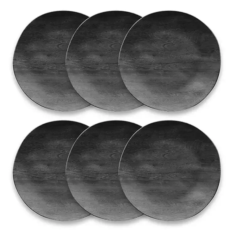 Outdoor Dining-Kirklands Home Charcoal Faux Wood Melamine Dinner Plate, Set of 6 Gray