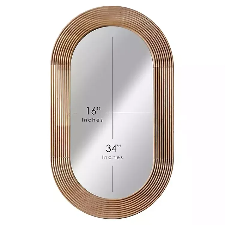 Decorative Mirrors-Kirklands Home Pill Capsule Oval Shaped Wood Wall Mirror