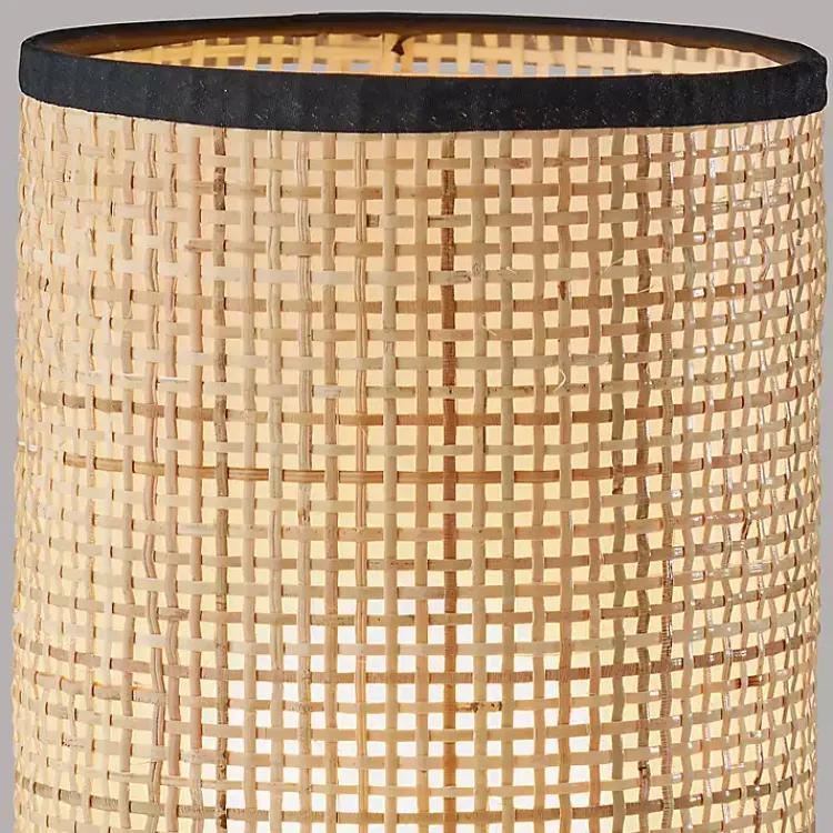 Table Lamps-Kirklands Home Rattan Cylinder Shade Black Base Table Lamp