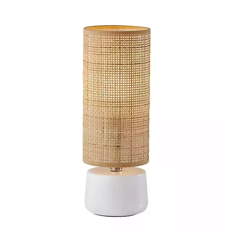 Table Lamps-Kirklands Home Rattan Cylinder Shade White Base Table Lamp