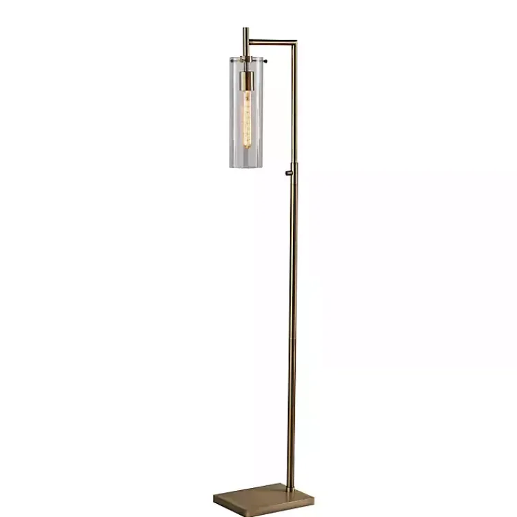 Floor Lamps-Kirklands Home Bronze Glass Cylinder Shade Floor Lamp Clear