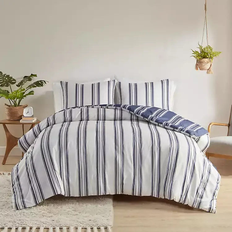 Comforters-Kirklands Home Blue Stripe Jackson 3-pc. King Comforter Set
