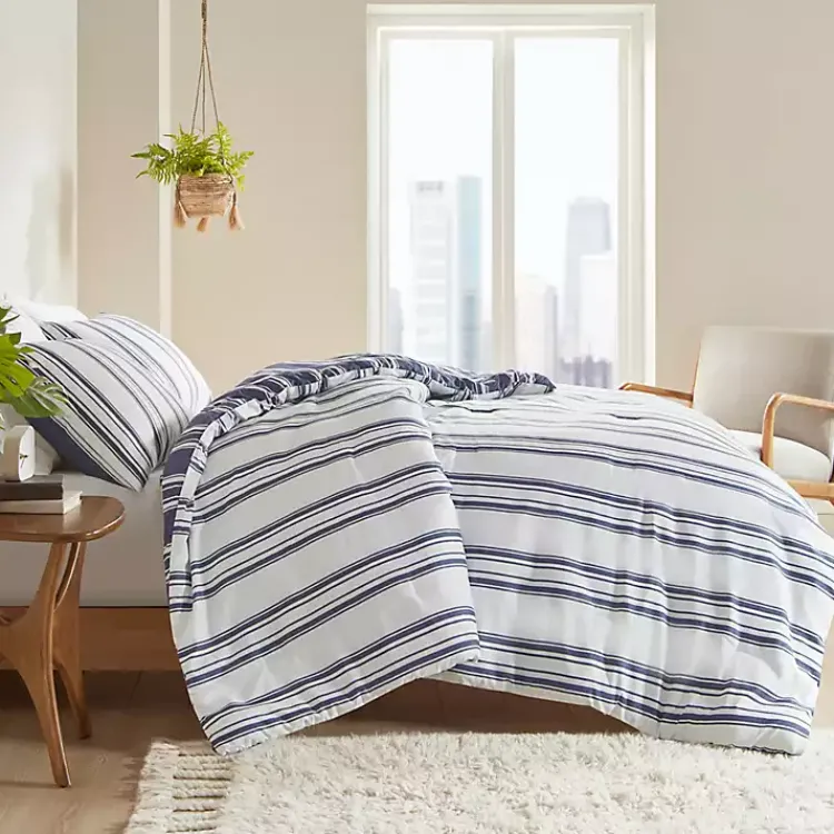 Comforters-Kirklands Home Blue Stripe Jackson 3-pc. King Comforter Set