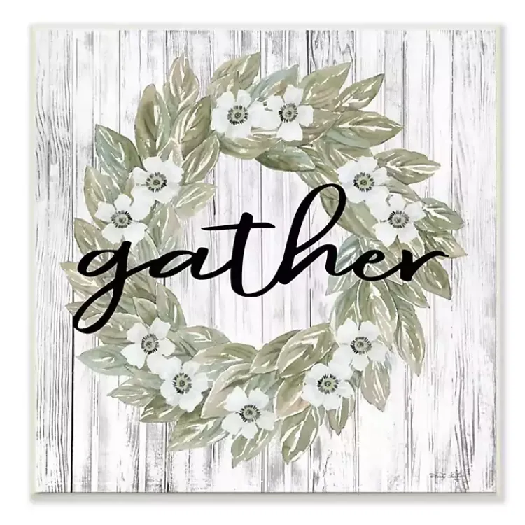 Wall Quotes & Signs-Kirklands Home Gather In Floral Wood Plank Wall Plaque