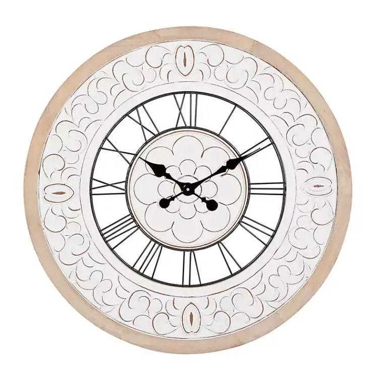Clocks-Kirklands Home White Wood Vintage Farmhouse Clock