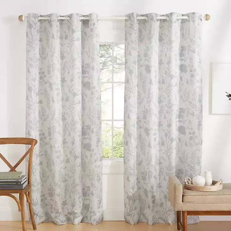 Curtains & Drapes-Kirklands Home Dove Gray Floral 2-pc. Curtain Panel Set, 96 in.