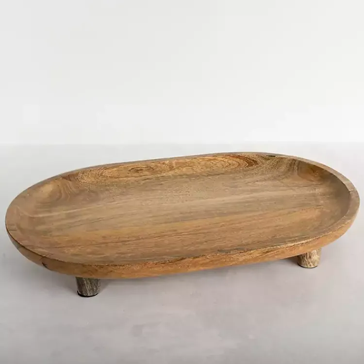 Serving & Entertaining-Kirklands Home Oval Mango Wood Footed Serving Platter Brown