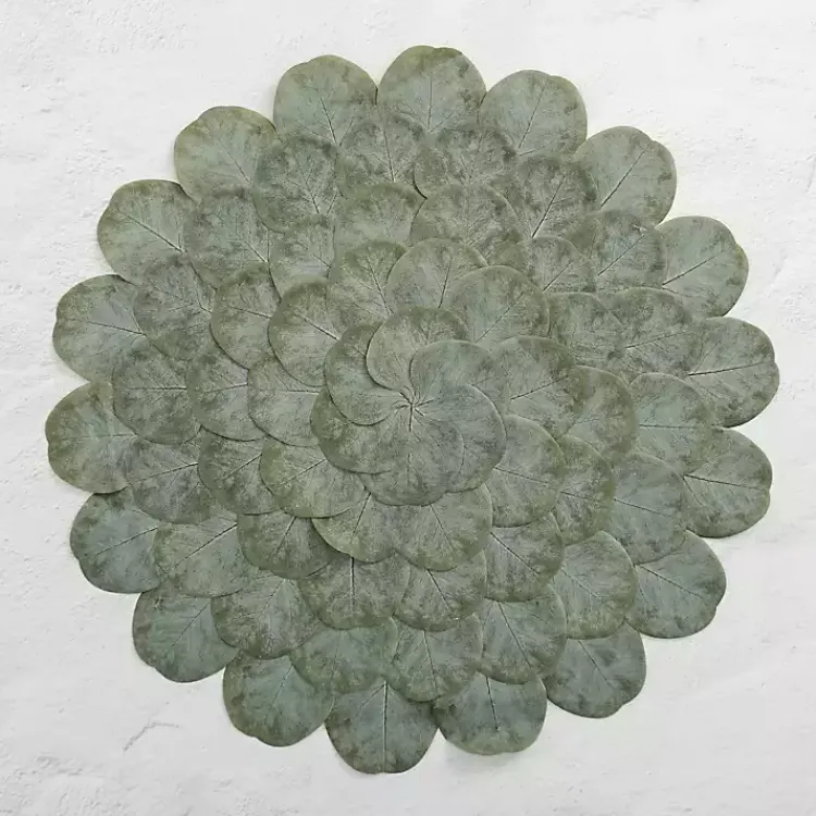 Table Linens-Kirklands Home Round Eucalyptus Leaves Placemat Green