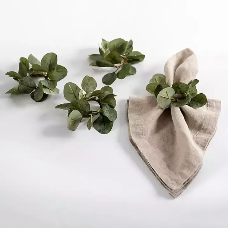 Table Linens-Kirklands Home Eucalyptus Napkin Ring Green