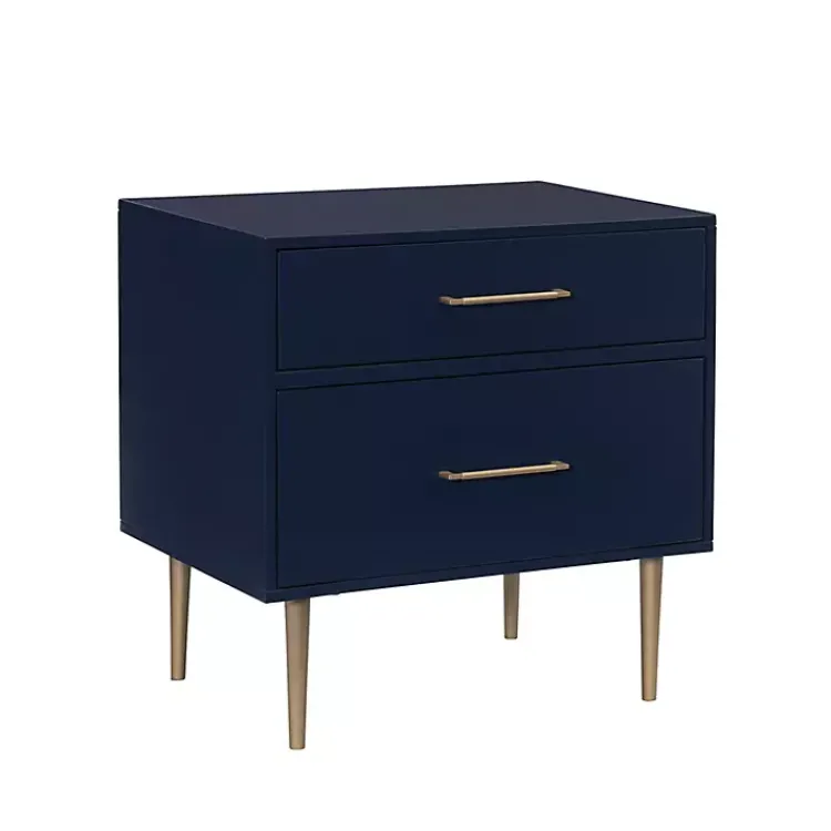 Nightstands-Kirklands Home 2-Drawer Nightstand with Gold Hardware Blue