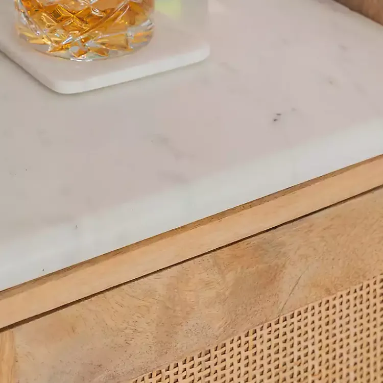 Cabinets & Sideboards-Kirklands Home Natural Marble Rattan Front Bar Cabinet