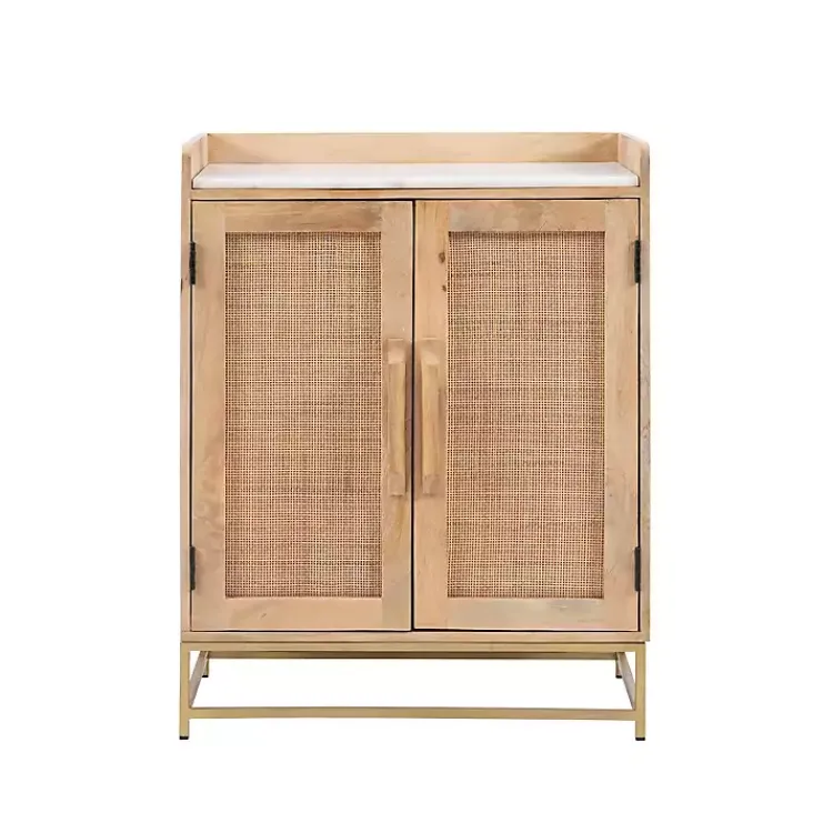 Cabinets & Sideboards-Kirklands Home Natural Marble Rattan Front Bar Cabinet