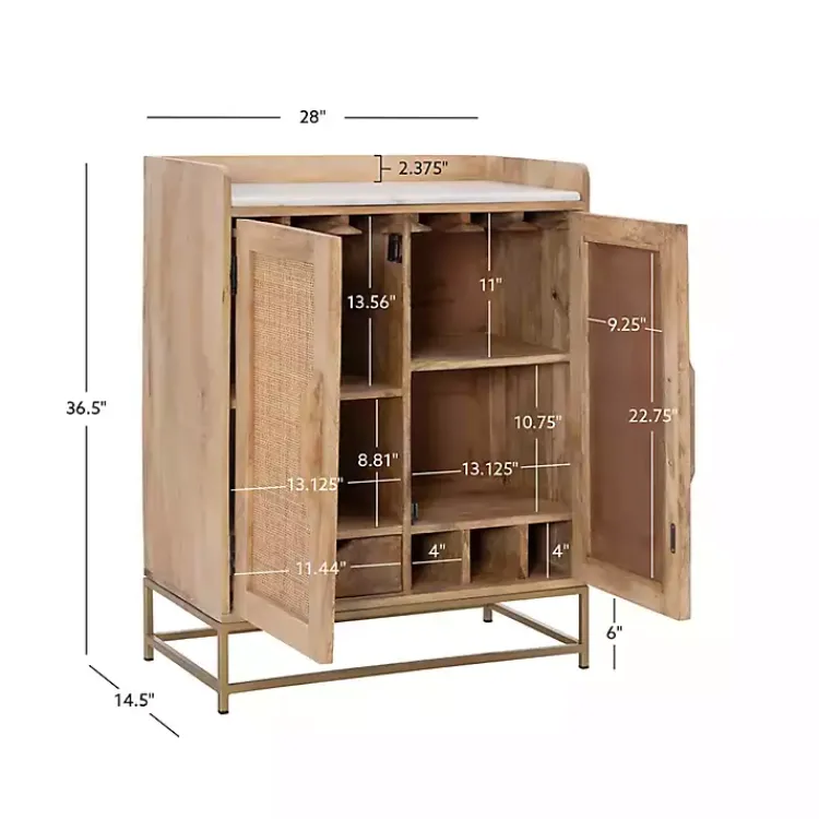 Cabinets & Sideboards-Kirklands Home Natural Marble Rattan Front Bar Cabinet