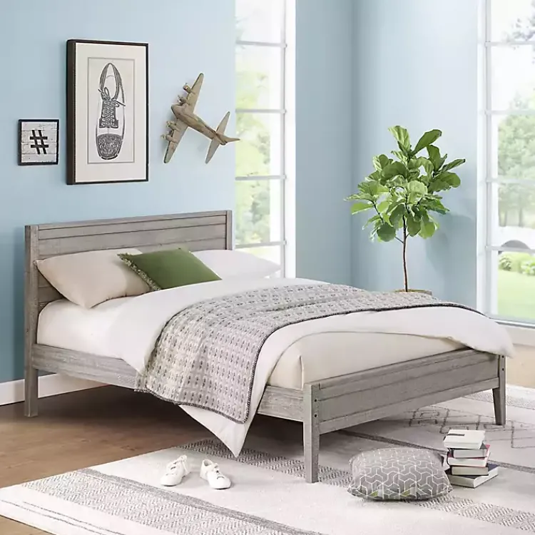 Beds & Headboards-Kirklands Home Rustic Smoke Wood Panel Full Bed Frame Gray