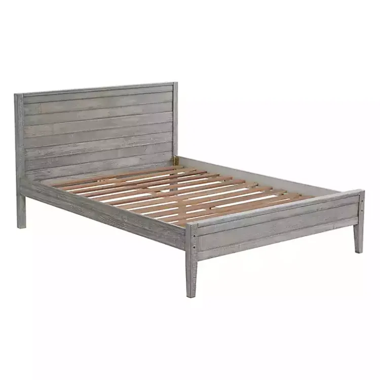 Beds & Headboards-Kirklands Home Rustic Smoke Wood Panel Full Bed Frame Gray