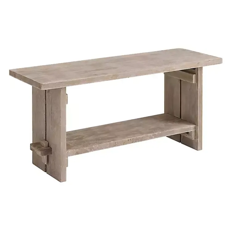 Benches & Ottomans-Kirklands Home Natural Rustic Whitewashed Mango Wood Bench Tan