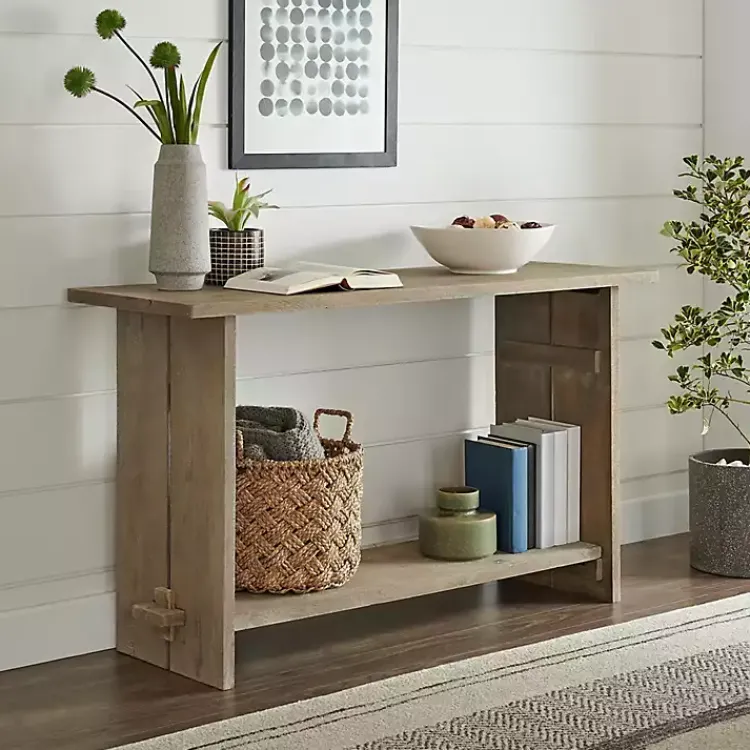 Console Tables-Kirklands Home Natural Mango Wood Farmhouse Console