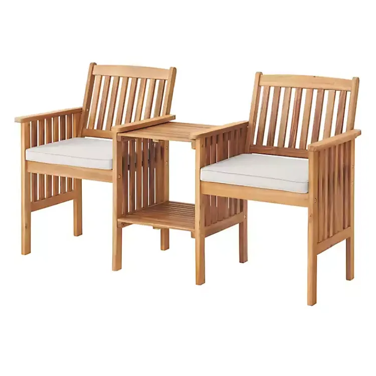 Outdoor Sets-Kirklands Home Natural Acacia Wood Ivory Cushion 3-pc. Patio Set