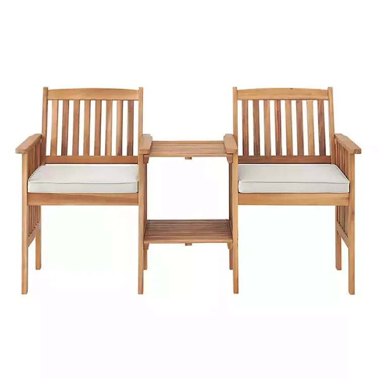 Outdoor Sets-Kirklands Home Natural Acacia Wood Ivory Cushion 3-pc. Patio Set