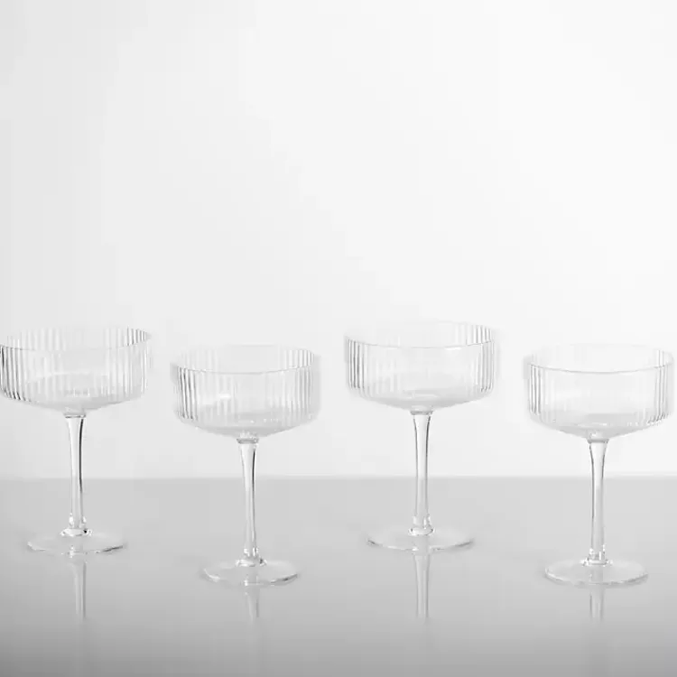 Glassware & Drinkware-Kirklands Home Linear Ribbed Coupe Wine Glasses, Set of 4 Clear