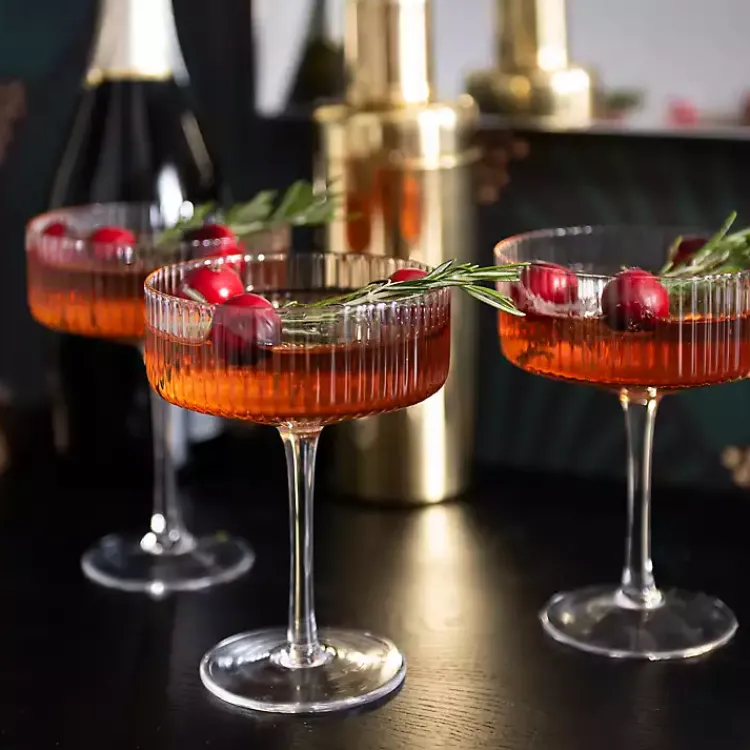 Glassware & Drinkware-Kirklands Home Linear Ribbed Coupe Wine Glasses, Set of 4 Clear