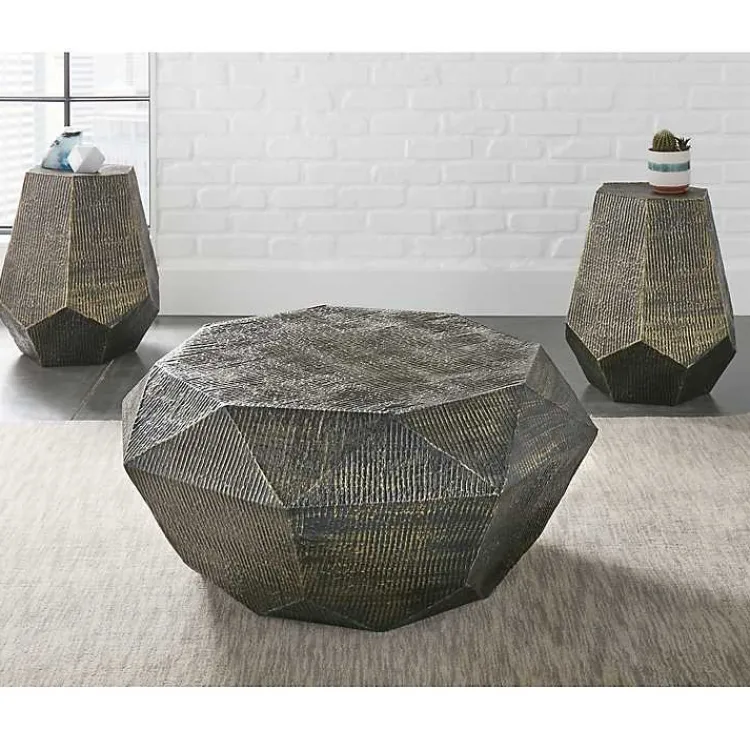 Coffee Tables-Kirklands Home Gray Hand-Stamped Iron Octagonal Coffee Table