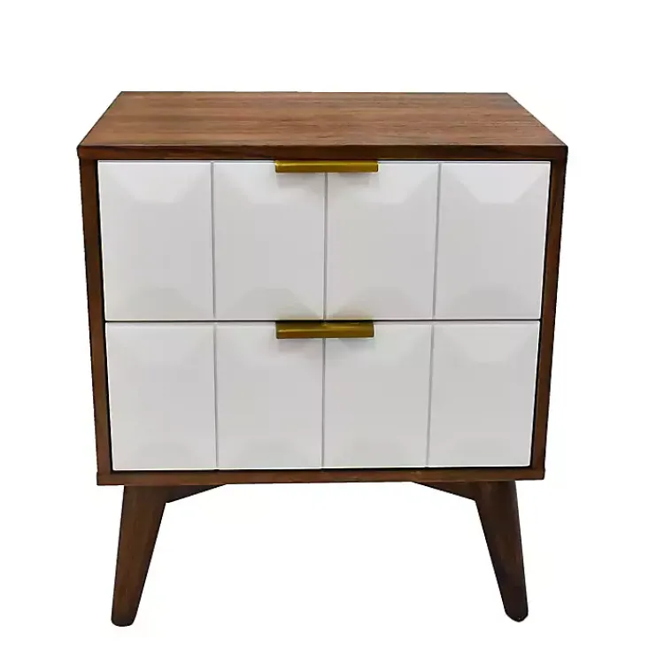 Nightstands-Kirklands Home Brown and White Wood 2-Drawer Nightstand