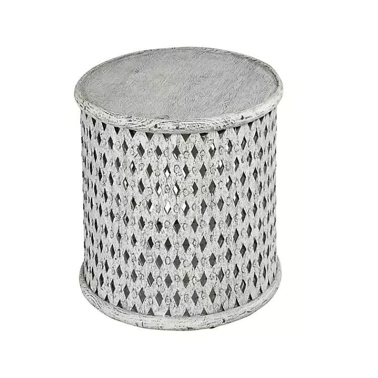 Accent & End Tables-Kirklands Home Round White Wood Lattice Accent Table