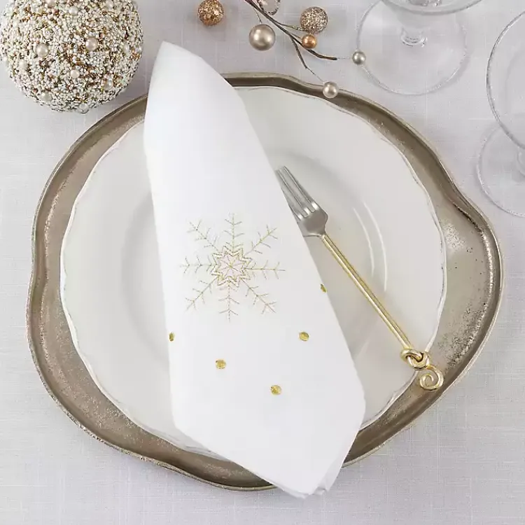 Table Linens-Kirklands Home Christmas Snowflake Embroidered 4-pc. Napkin Set White