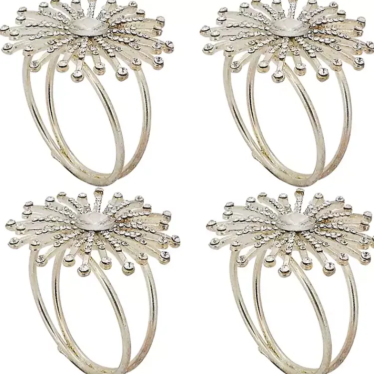 Table Linens-Kirklands Home Glitter Starburst 4-pc. Napkin Ring Set Silver