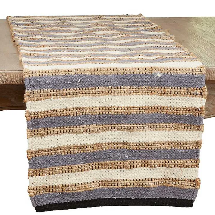 Table Linens-Kirklands Home Natural Tan and Blue Striped Table Runner
