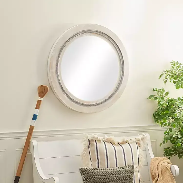 Decorative Mirrors-Kirklands Home White Wood Aislinn Wall Mirror