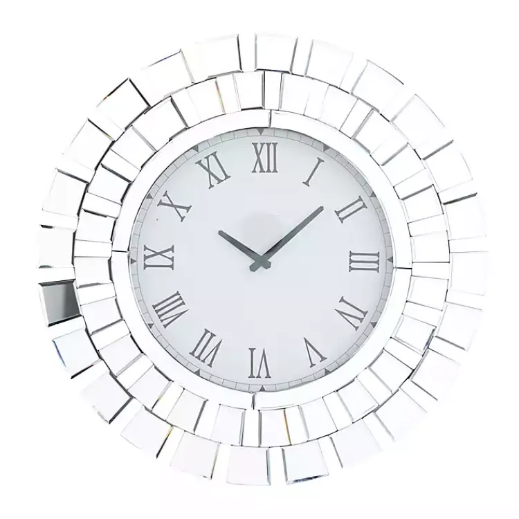Clocks-Kirklands Home Silver Glass Mirror Abstract Wall Clock