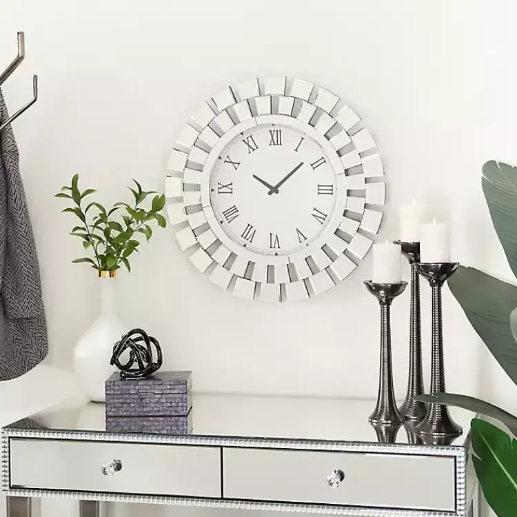 Clocks-Kirklands Home Silver Glass Mirror Abstract Wall Clock