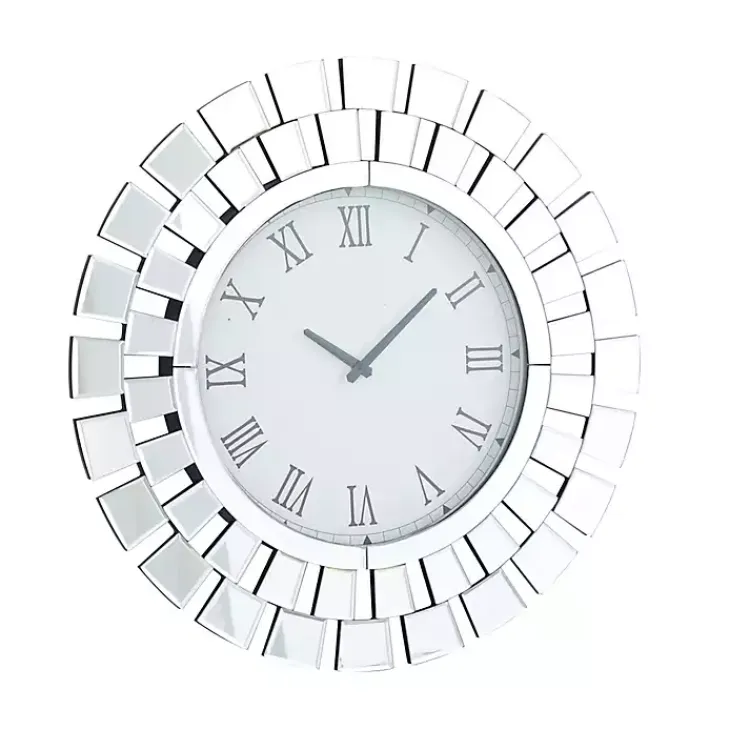 Clocks-Kirklands Home Silver Glass Mirror Abstract Wall Clock