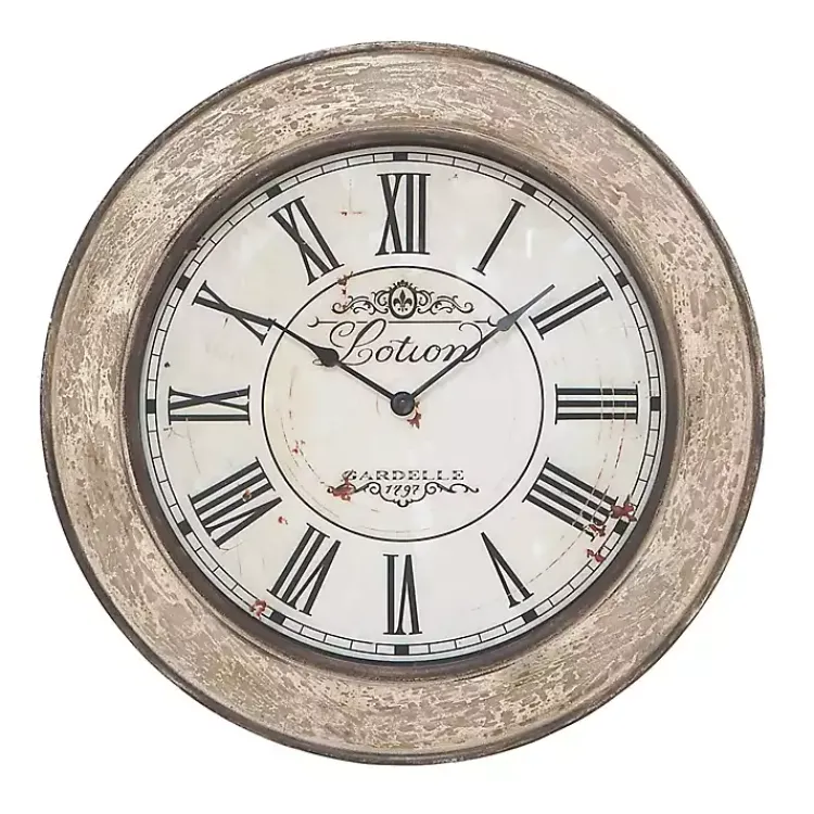 Clocks-Kirklands Home Vintage Cream Rust Round Framed Wall Clock