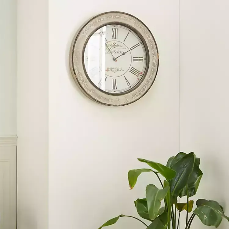 Clocks-Kirklands Home Vintage Cream Rust Round Framed Wall Clock