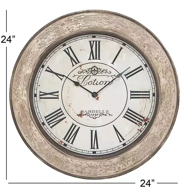 Clocks-Kirklands Home Vintage Cream Rust Round Framed Wall Clock