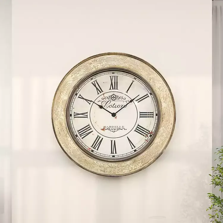 Clocks-Kirklands Home Vintage Cream Rust Round Framed Wall Clock