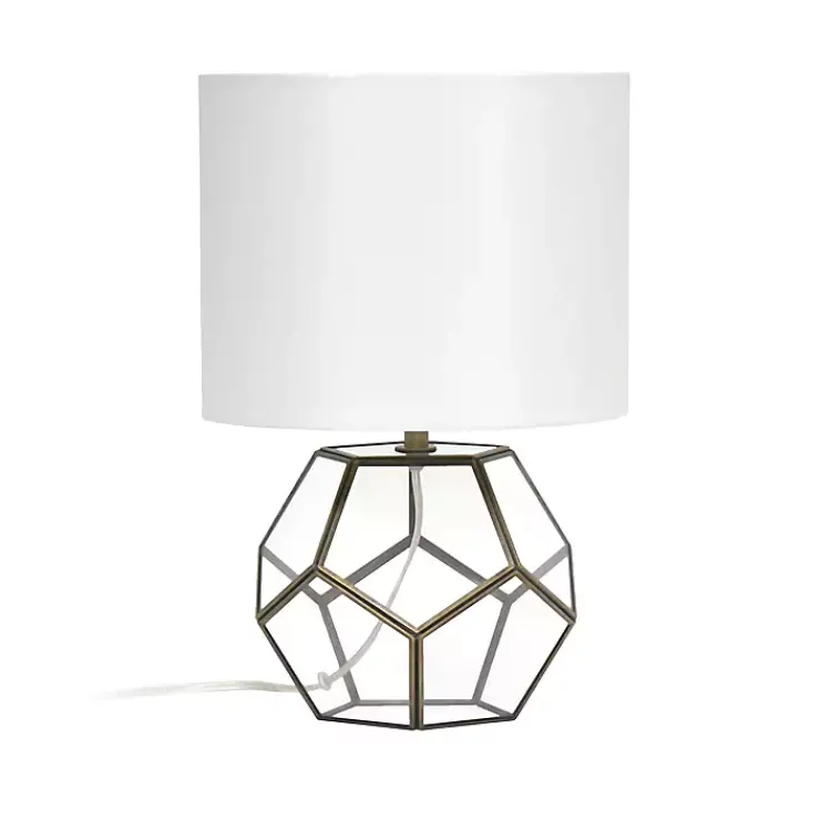 Table Lamps-Kirklands Home Brass and Glass Octagon Table Lamp White