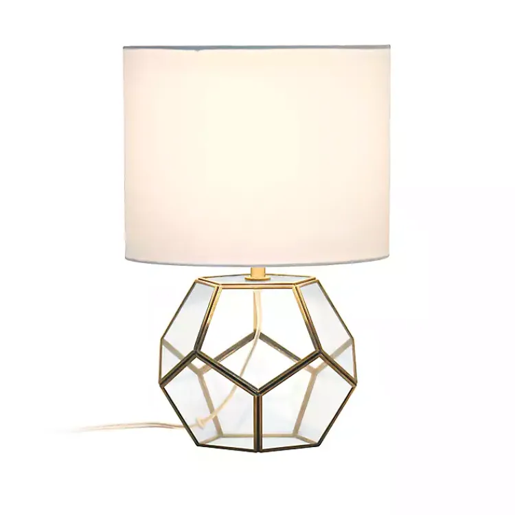 Table Lamps-Kirklands Home Brass and Glass Octagon Table Lamp White