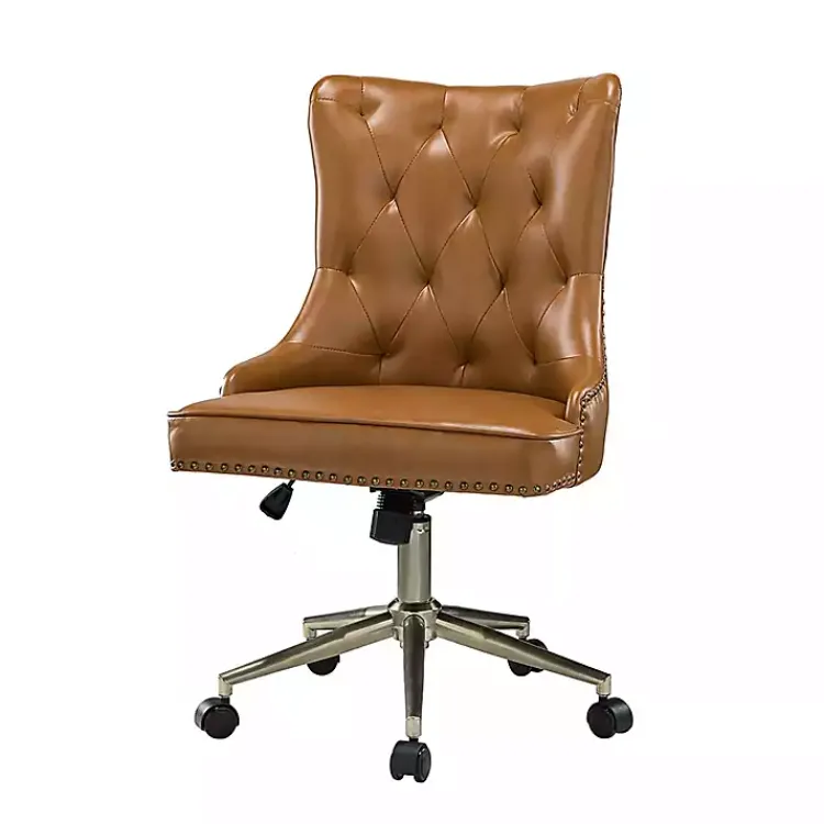 Office Furniture-Kirklands Home Faux Leather Tufted Back Office Chair Brown