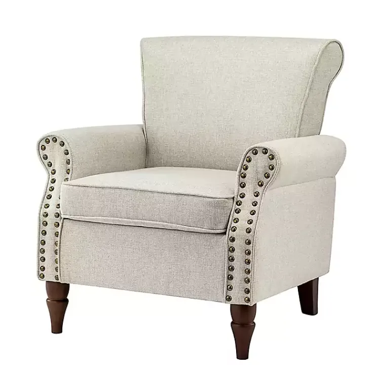 Accent Chairs-Kirklands Home Light Miriam Nailhead Trim Armchair Gray