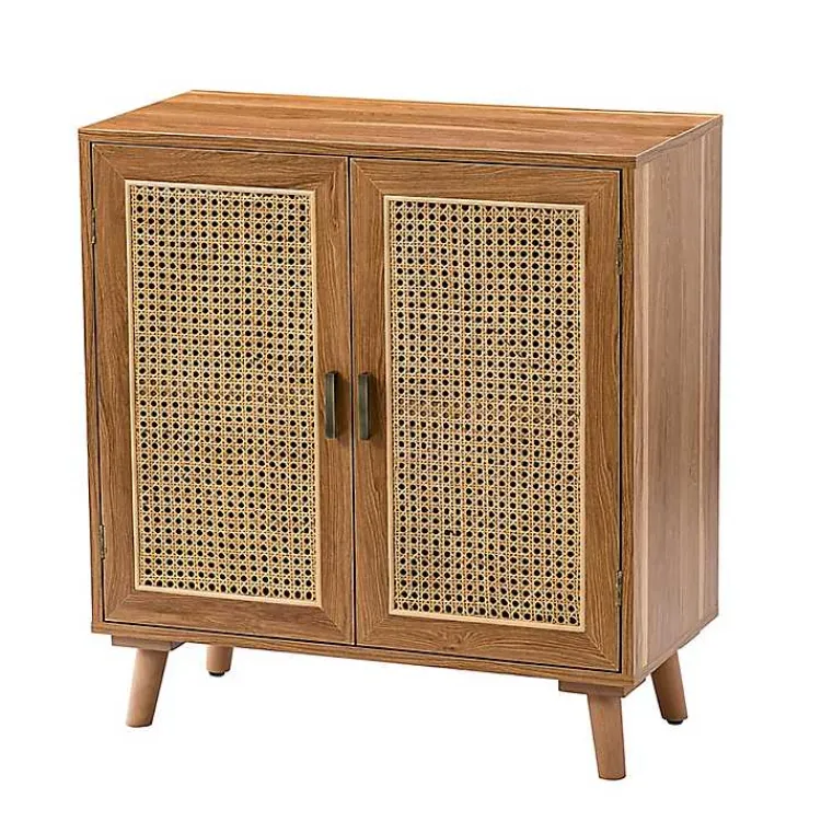 Cabinets & Sideboards-Kirklands Home Natural Wood and Rattan 2-Door Cabinet Brown