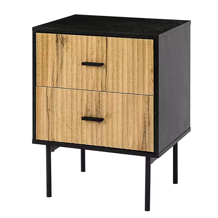 Nightstands-Kirklands Home Black and Natural Wood 2-Drawer Nightstand