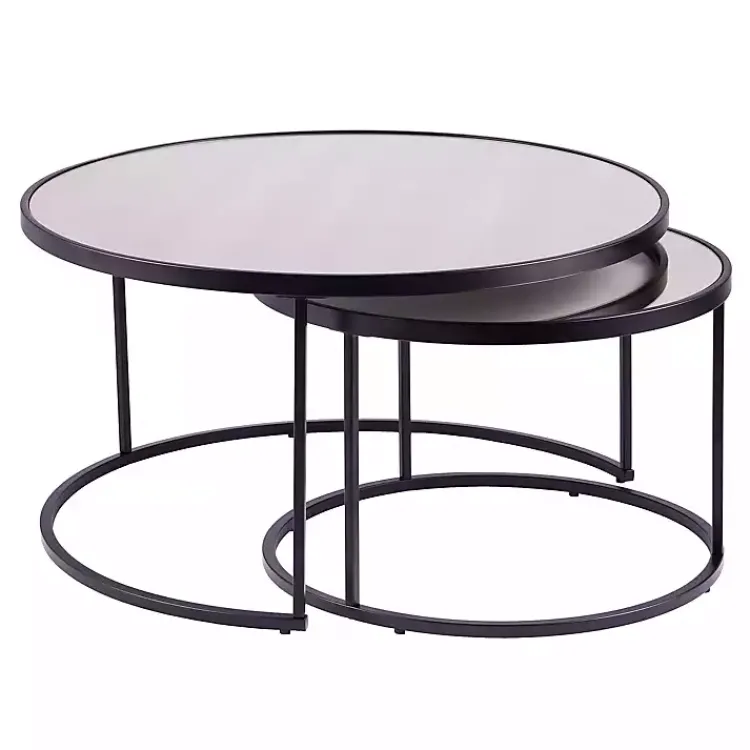 Coffee Tables-Kirklands Home Round Mirrored Nesting Tables, Set of 2 Black