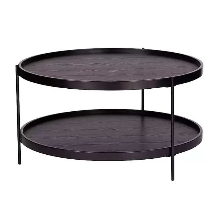 Coffee Tables-Kirklands Home Round Wood Farmhouse Coffee Table Black