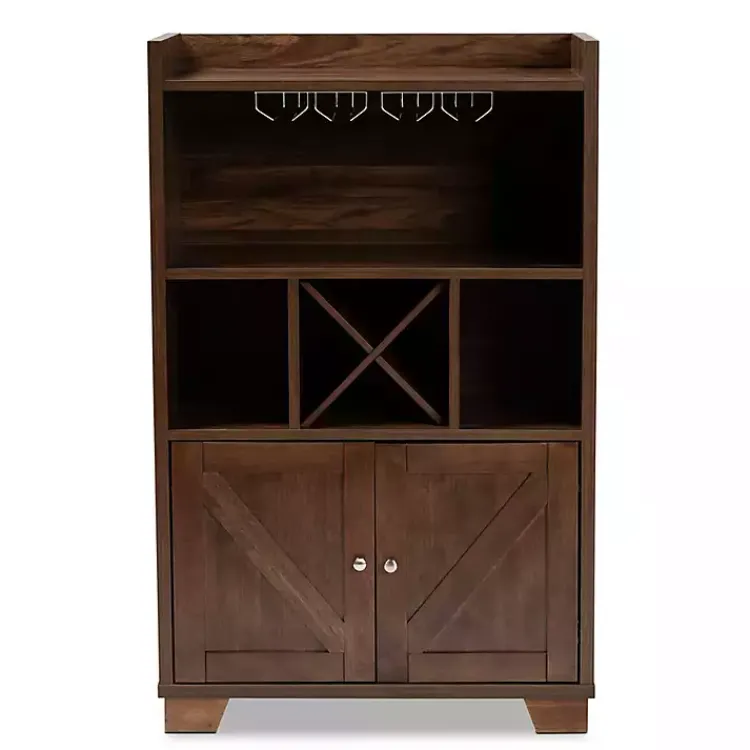 Cabinets & Sideboards-Kirklands Home Walnut Brown Open Shelf Wine Cabinet